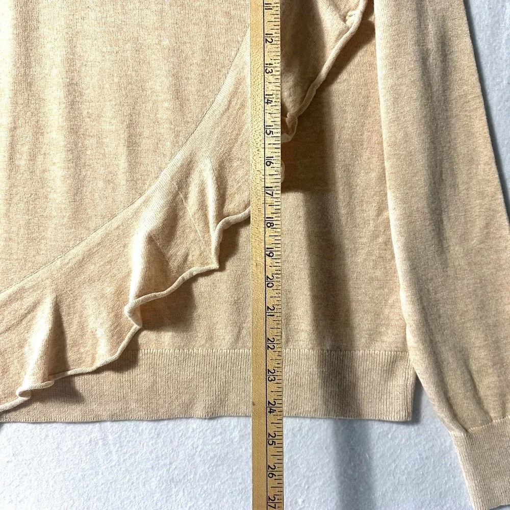 J.Crew Mercantile L Large‎ Ruffle Sweater Wool Tan Beige Oatmeal Chic Minimal